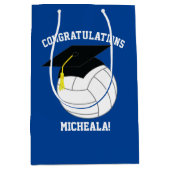 バレーボール卒業青 ミディアムペーパーバッグ (正面)