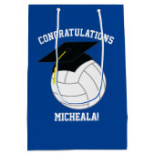 バレーボール卒業青 ミディアムペーパーバッグ (裏面)