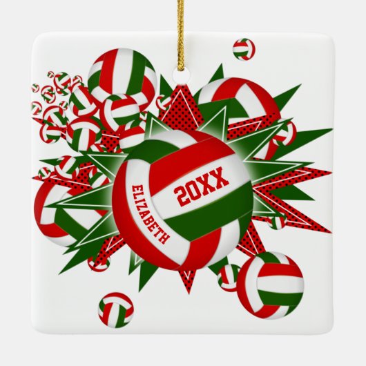 バレーボール吹抜き女の子の男の子クリスマススポーツ セラミックオーナメント (裏面)