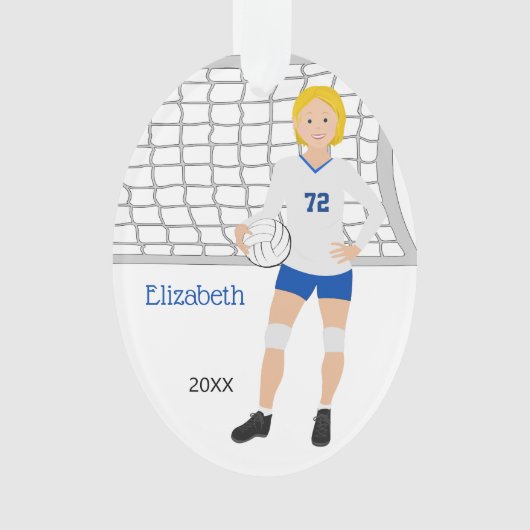 バレーボール女性短いブロンドの髪（青） オーナメント (正面)