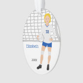 バレーボール女性短いブロンドの髪（青） オーナメント (正面)