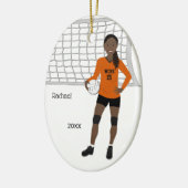 バレーボール女性黒髪オレンジ&ブラック セラミックオーナメント (左)
