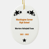 バレーボール女性黒髪オレンジ&ブラック セラミックオーナメント (裏面)
