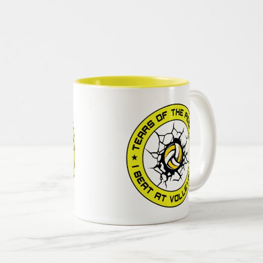 バレーボール好きの人々のビートの涙 ツートーンマグカップ (正面右)