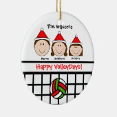 バレーボール家族3 (女の子)はオーナメントを個人化します セラミックオーナメント (右)