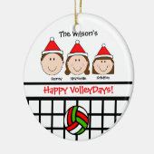 バレーボール家族3 (女の子)はオーナメントを個人化します セラミックオーナメント (左)