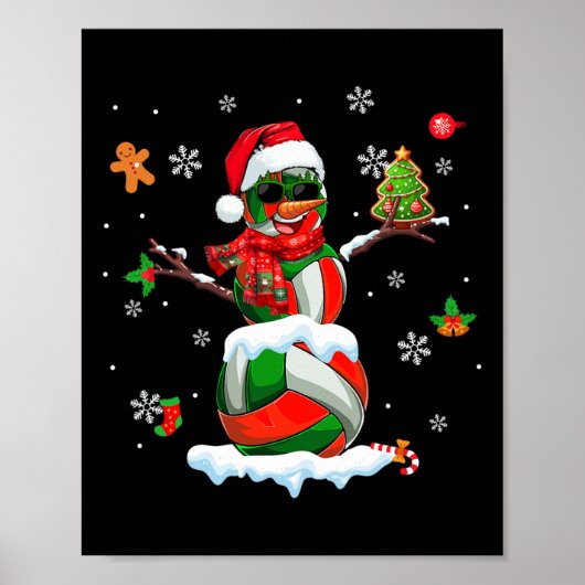 バレーボール機器として雪だるまサングラスクリスマスプレイ ポスター (正面)