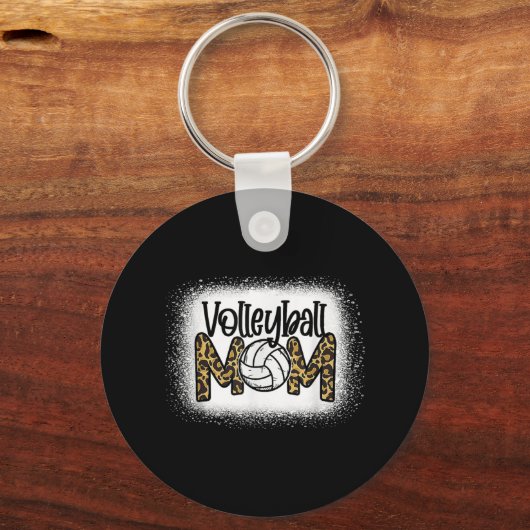 バレーボール母ママ女性ヒョウかわいい漂白おもしろいモト キーホルダー (正面)