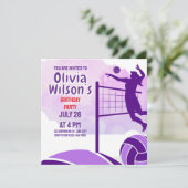 バレーボール誕生日パーティー，バレーボール選手の女の子 招待状 (スタンド正面)