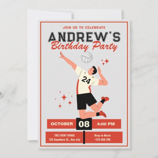 バレーボール誕生日 招待状 (正面)