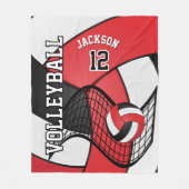 バレーボール🏐赤、白、黒 フリースブランケット (正面)