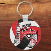 バレーボール🏐赤、黒、白デザイン キーホルダー (裏面)