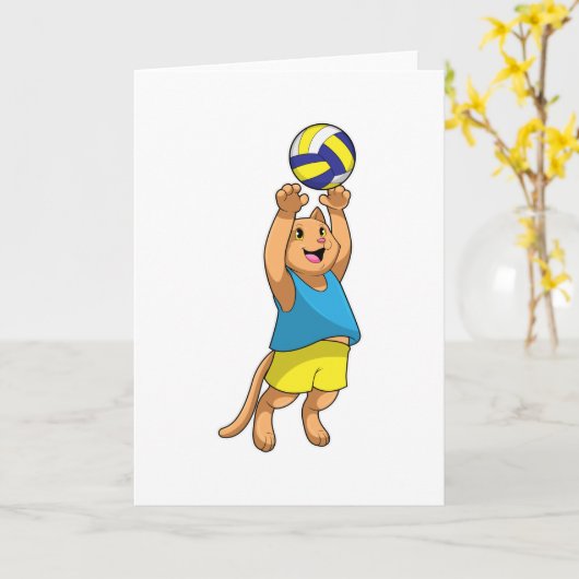 バレーボール選手としての猫とバレーボール カード (黄色い花)