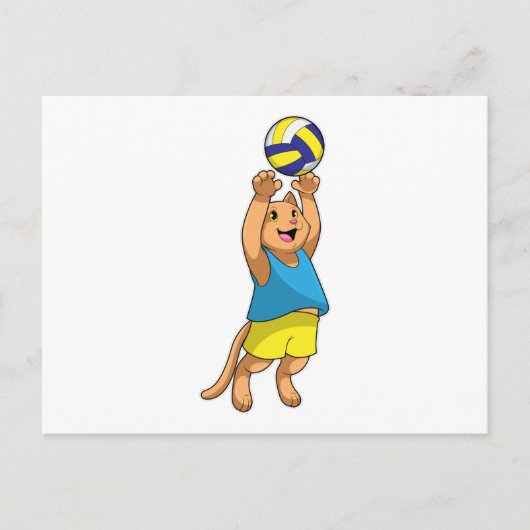 バレーボール選手としての猫とバレーボール ポストカード (正面)