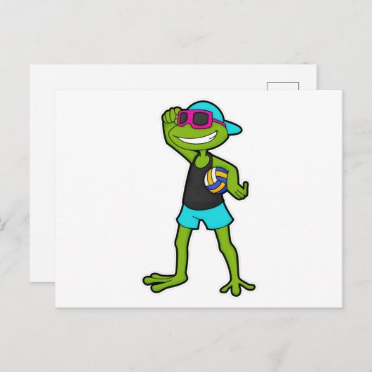 バレーボール選手としてプレイするカエルとバレーボール ポストカード (正面/裏面)