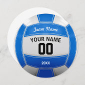 バレーボール選手の名前イヤーチームブルー サンキューカード (正面/裏面)