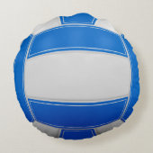 バレーボール選手の名前イヤーチームブルー ラウンドクッション (裏面)