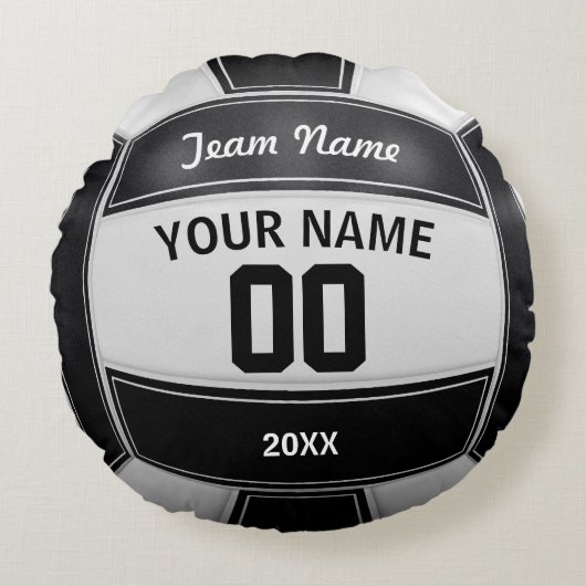 バレーボール選手の名前年代チーム白黒 ラウンドクッション (正面)