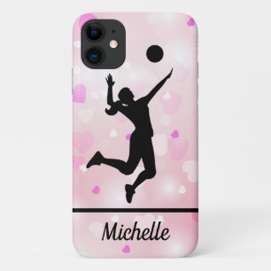 バレーボール選手の女の子スパークルハートピンク柄 iPhone 11 ケース