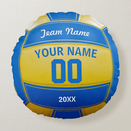 バレーボール選手の年季チームブルーとイエロー ラウンドクッション (正面)