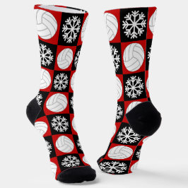 バレーボール選手の赤と黒のクリスマスパターン ソックス