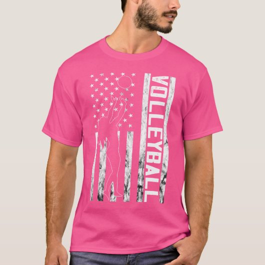 バレーボール選手アメリカ米国国旗のビーチバレーボール Tシャツ (正面)