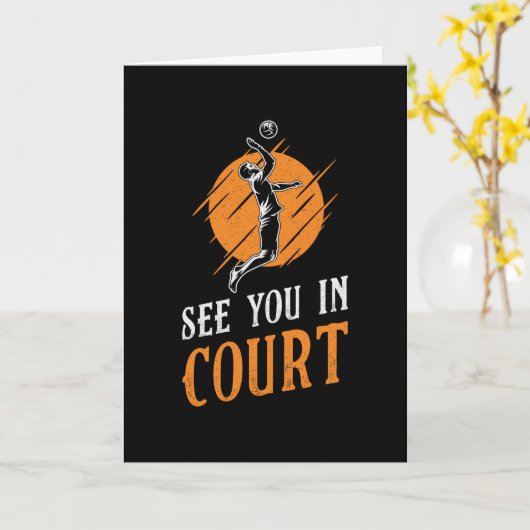 バレーボール選手コートチームであなたを参照ビーチギフト カード (黄色い花)