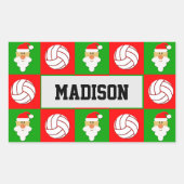 バレーボール選手サンタクロースのクリスマスラッピング 長方形シール (正面)