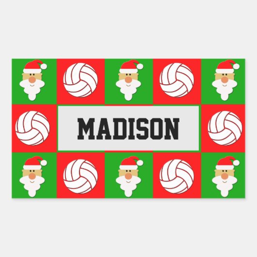 バレーボール選手サンタクロースのクリスマスラッピング 長方形シール (正面)