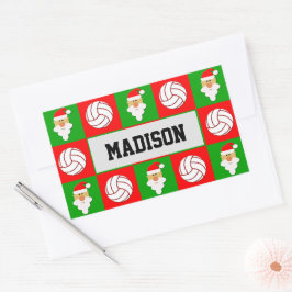 バレーボール選手サンタクロースのクリスマスラッピング 長方形シール