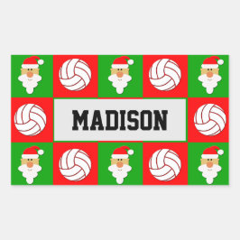 バレーボール選手サンタクロースのクリスマスラッピング 長方形シール