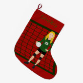 バレーボール金髪の女の子（緑） ラージクリスマスストッキング (正面 (吊り時))