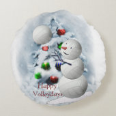 バレーボール雪だるまクリスマス ラウンドクッション (裏面)