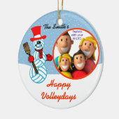 バレーボール雪だるまファミリーフォトオーナメント セラミックオーナメント (左)