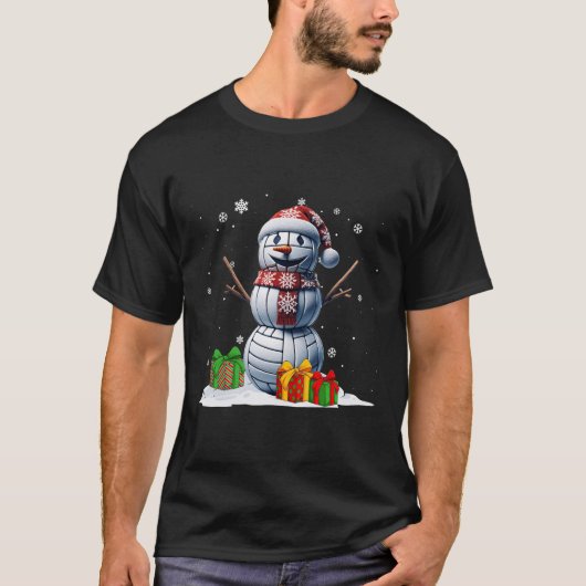 バレーボール雪だるまメンズボーイクリスマスバレーボールPl Tシャツ (正面)