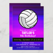 バレーボール鮮やか、紫の青とマゼンタ 招待状 (正面/裏面)