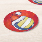 バレーボール(クリスマスハット付) ラウンドペーパーコースター (アングル)