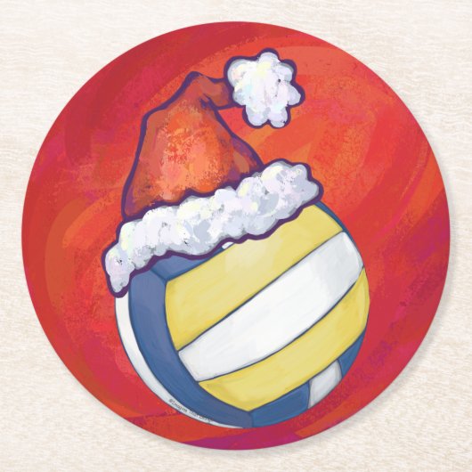 バレーボール(クリスマスハット付) ラウンドペーパーコースター (正面)