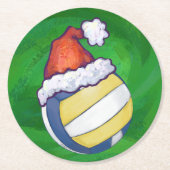 バレーボール(クリスマスハット付) ラウンドペーパーコースター (正面)