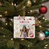 バレーボール サンタ帽 名前 写真 クリスマス  セラミックオーナメント