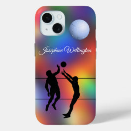 バレーボール シルエット プレイヤーとボール 名前入り iPhone 15ケース