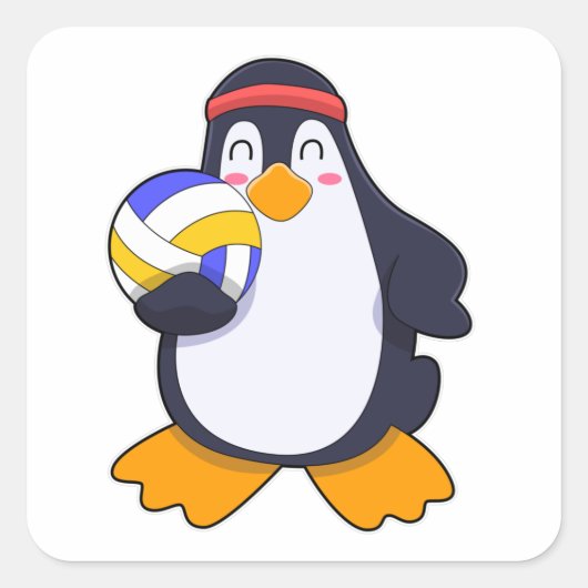バレーボール・スポーツのペンギン スクエアシール (正面)