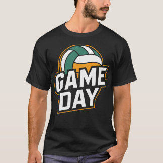 バレーボール スポーツ カラフル 白 緑 ゲームデー Tシャツ
