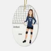 バレーボール、ダークブルーブラックの女性茶色の髪 セラミックオーナメント (左)