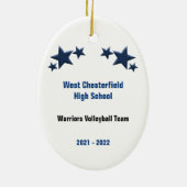 バレーボール、ダークブルーブラックの女性茶色の髪 セラミックオーナメント (裏面)