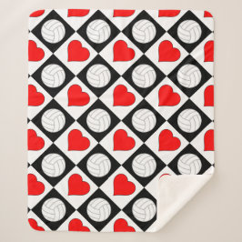 バレーボール&ハートかわいいパタ市松模様にーン（暖） シェルパブランケット