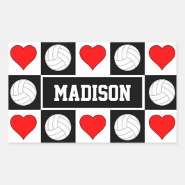 バレーボール&ハートカスタム選手の名前スポーツ 長方形シール