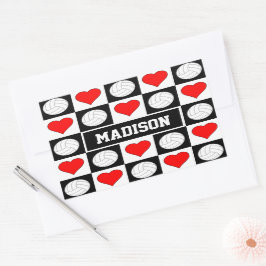 バレーボール&ハートカスタム選手の名前スポーツ 長方形シール