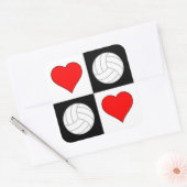 バレーボール&ハート市松模様にパターンかわいいスポーツ スクエアシール (封筒)