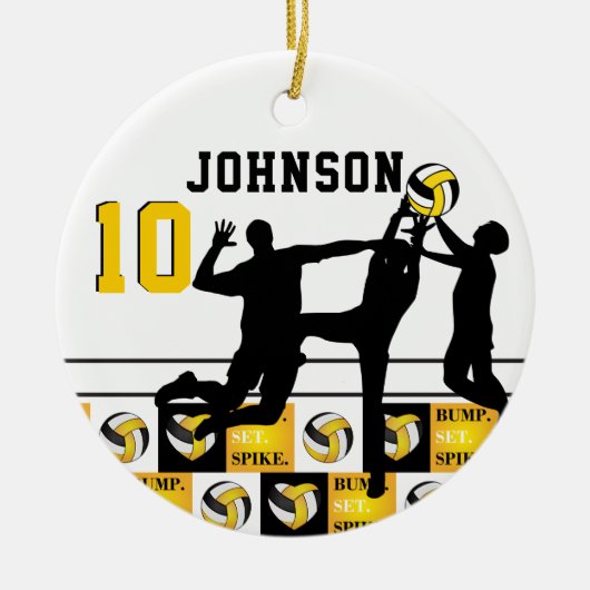 バレーボール🏐 – バンプ、セット、スパイク – 金ゴールド黄 セラミックオーナメント (正面)